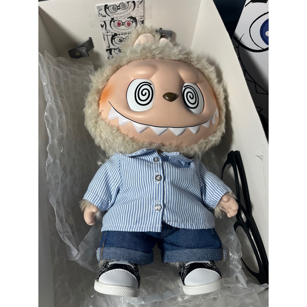 POP MART The Monsters Play With Me Figure Doll Blue Stripe Shirt Denim Shorts‎